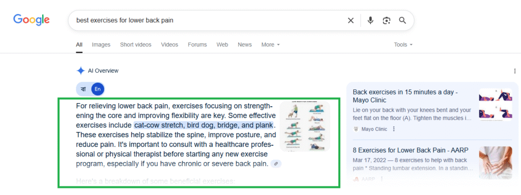 search for best exercises for lower back pain