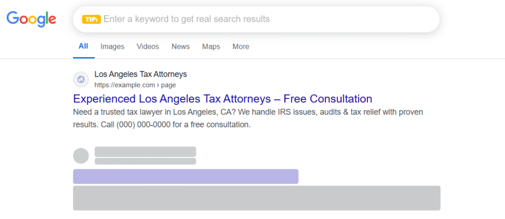SEO Meta Title and Description SERP